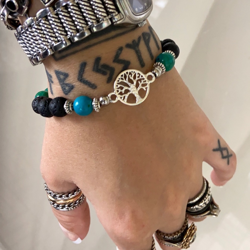 Chrysocolla lava rock tree of life bead bracelet - Picture 8 of 11